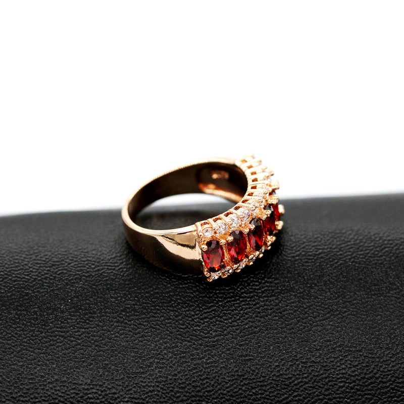 Uloveido Women's Rose Gold Plated Oval Cut Red Cubic Zirconia 7 Stones Wedding Band,Simulated Ruby Birthstone Ring J501 (Red, Size 6) - Image 4